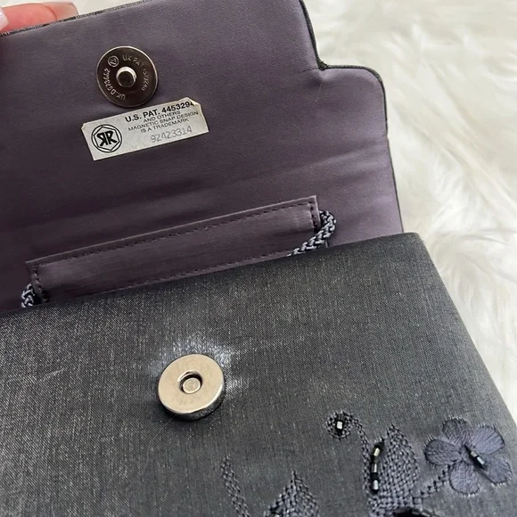 Vintage 90s Y2K 2000s Sasha Silver Grey Beaded Top Handle Mini Bag / Purse - Picture 9 of 13